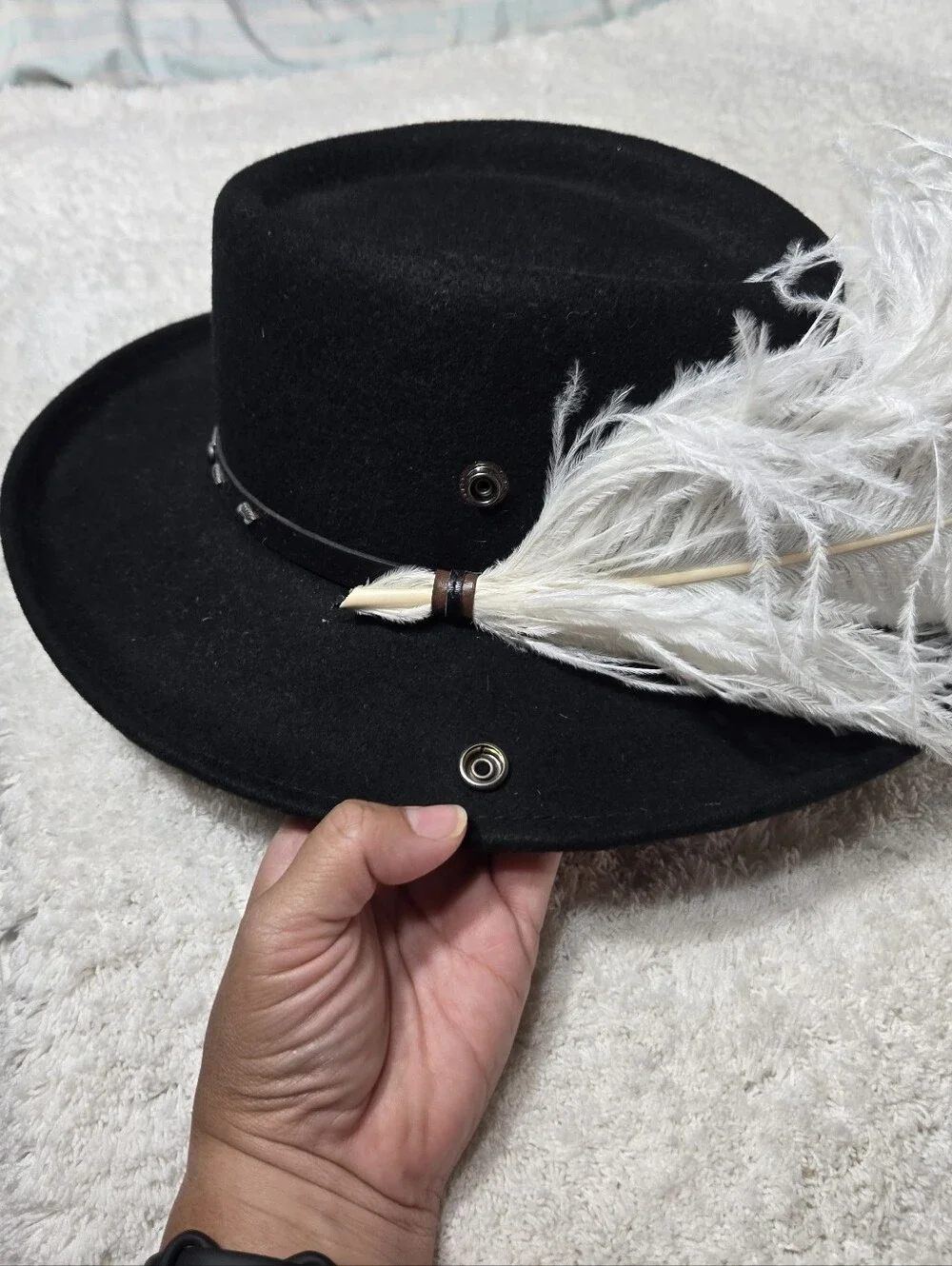 Conner Handmade Pirate Hat With Feather Sz Medium Black